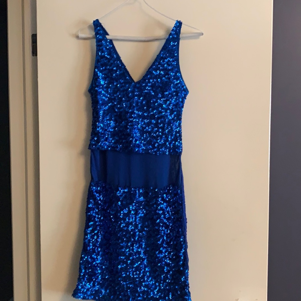 Blue sequin mini dress